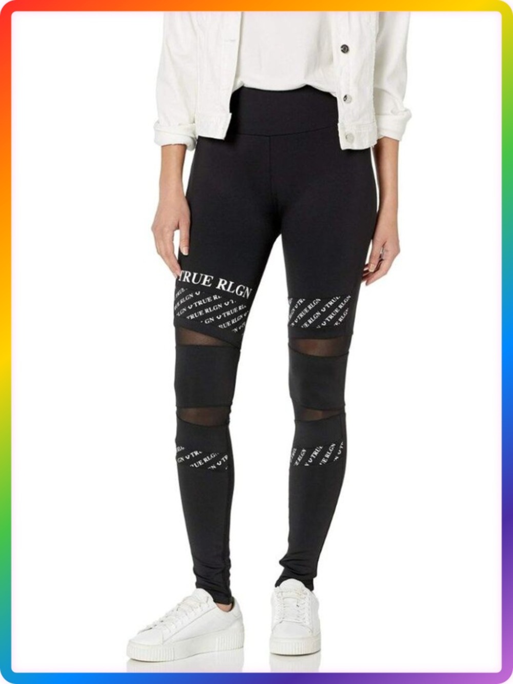 True Religion Monogram Legging SIZE XS Black Mesh Yoga Pants Activewear
